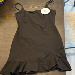 Princess Polly Kiribati Mini Ruffle Hem Dress black, size 8, new with tags